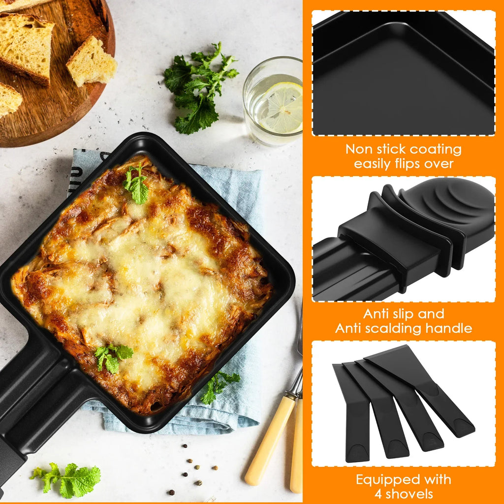 4pc Square Shape Mini Raclette Grill Pans Handle Cheese Melt Pan Non-Stick Stainless Steel BBQ Cooking Pans Eggs Cheese Melt Pan