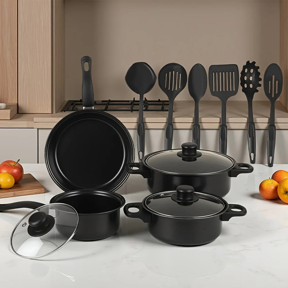 13-Piece Non-Stick Cookware Set - Durable Kitchen Utensil Set with Pots, Pans & Maifan Stone Frying Pan