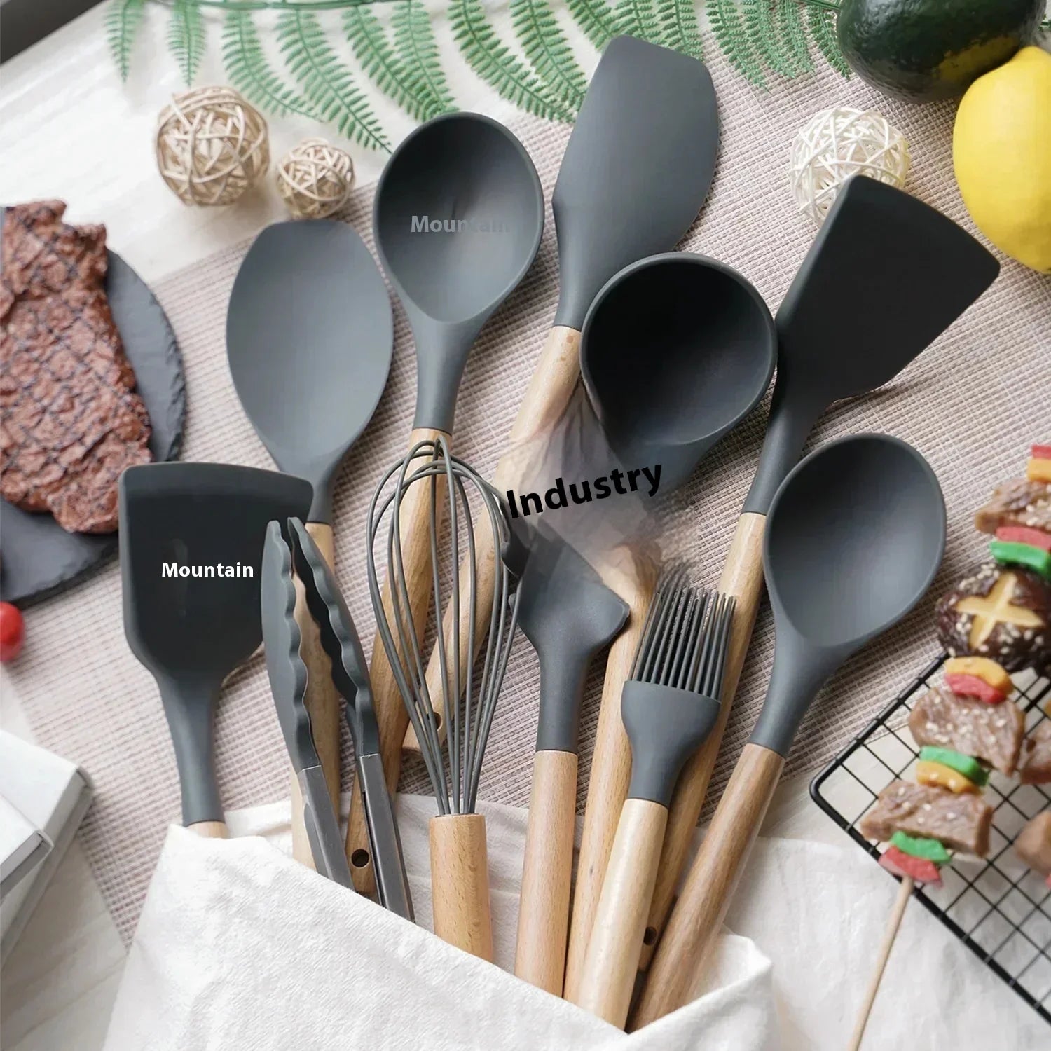 12pcs/set Silicone Kitchen Cookware Utensils Food Grade Turner Spatula Measuring Spoon Practical Kitchenware Set Cooking Tools