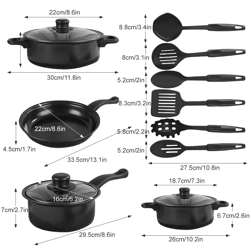13-Piece Non-Stick Cookware Set - Durable Kitchen Utensil Set with Pots, Pans & Maifan Stone Frying Pan