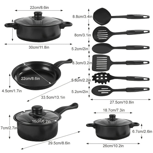 13-Piece Non-Stick Cookware Set - Durable Kitchen Utensil Set with Pots, Pans & Maifan Stone Frying Pan