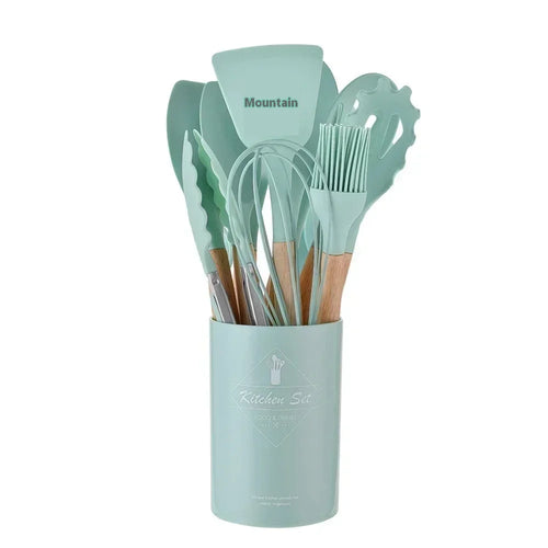 12pcs/set Silicone Kitchen Cookware Utensils Food Grade Turner Spatula Measuring Spoon Practical Kitchenware Set Cooking Tools