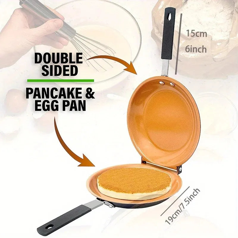 Double sided folding non stick frying pan, breakfast pan, waffle and cake frying pan, kitchen tools, new kitchen accessories